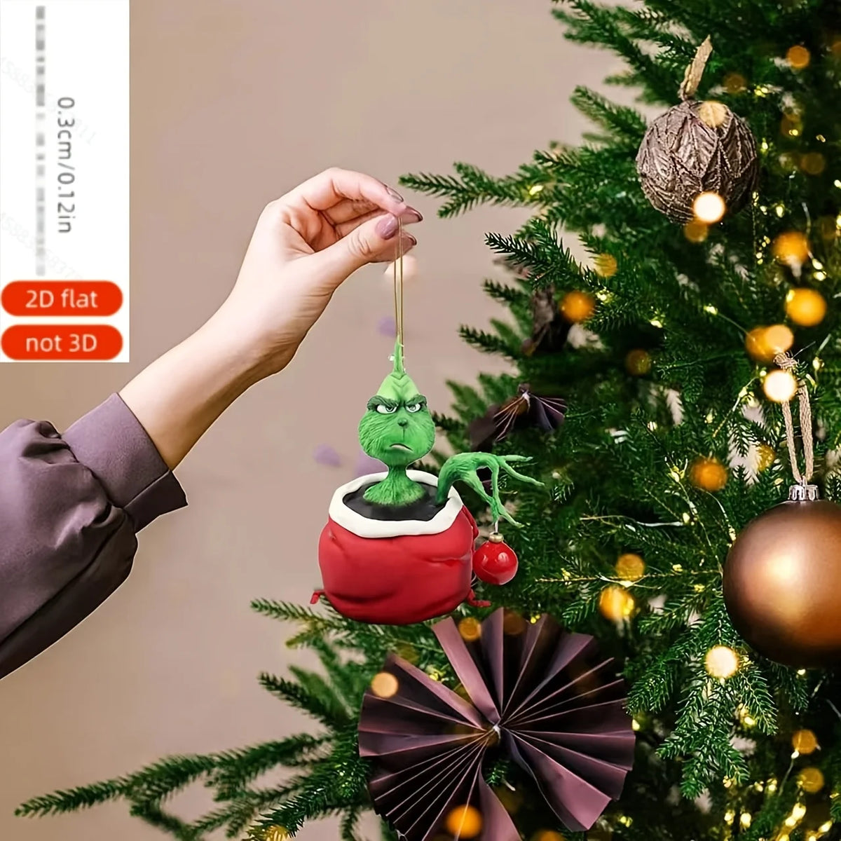 2DFlat 9pcs Grinch Christmas Ornament,Christmas Tree Decoration,with Hanging Ornament,Christmas Gift,Halloween Gift,Random Style