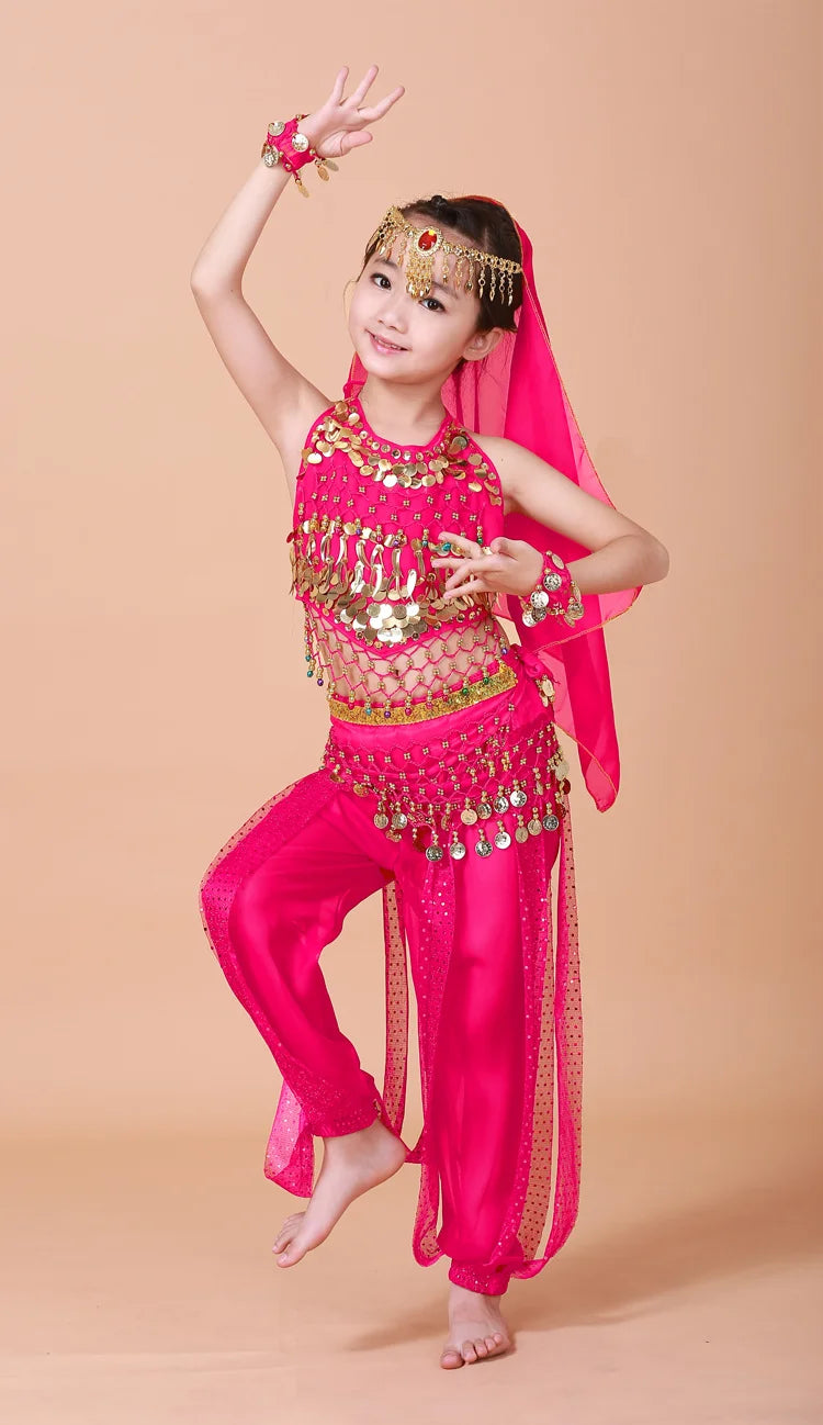 Stage Chiffon Children Indian Belly Dance Girl Costume Halloween Performance 7pcs Sets Kids Dancing Cloth Outfits