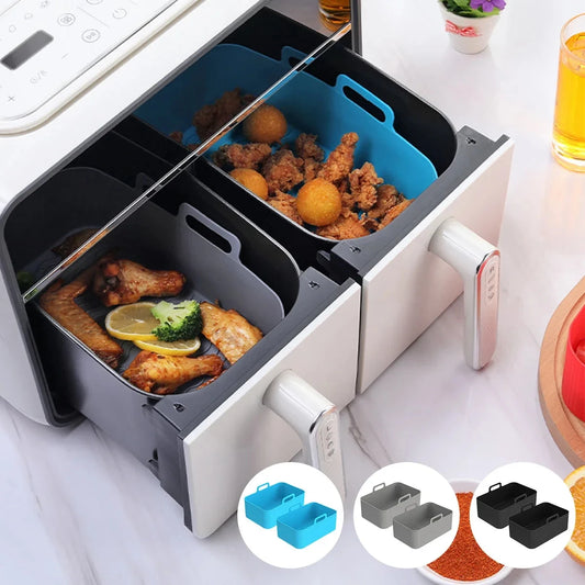 2Pcs Air Fryer Silicone Pot Air Fryer Liner Heat Resistant Air Fryer Silicone Basket Rectangle Baking Pan for Oven Microwave