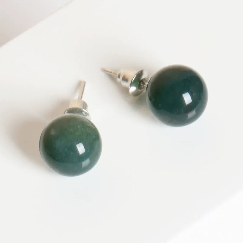 6mm 8mm 10mm Natural Agate Earrings Healing Crystal Stone Round Ball Pearl Beads Stud Fashion Jewelry for Women Girl Wholesale