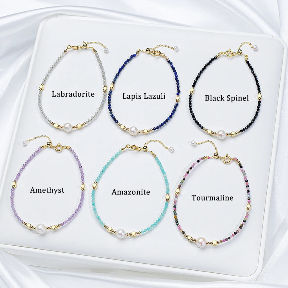2mm Tourmaline With 7mm  Freshwater Pearl Bracelet For Women Natural Stone Bangle Jewelry Amethyst chains