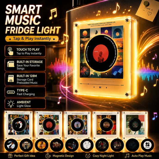 Smart Magnetic Music Fridge Light Touch To Play Vinyl Record Player Night Light Built-in Glow LED Decor Lamp Album Fridge Magnet