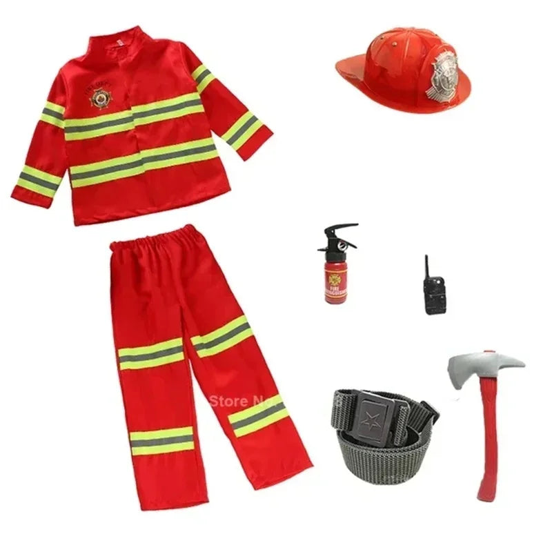 Kids Firefighter Uniform Costume – Halloween & Career Day Outfit for Boys & Girls, 100–150 cm