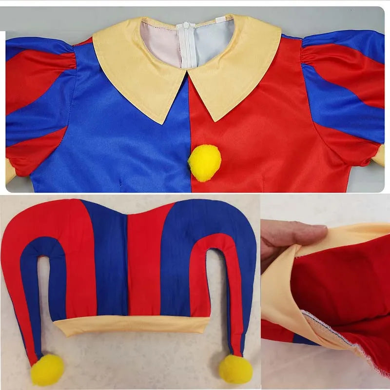 Circus Pomni Cosplay Costume with Hat Gloves Halloween Costumes Carnival Outfits(SIZE 140cm-Adult 3XL)