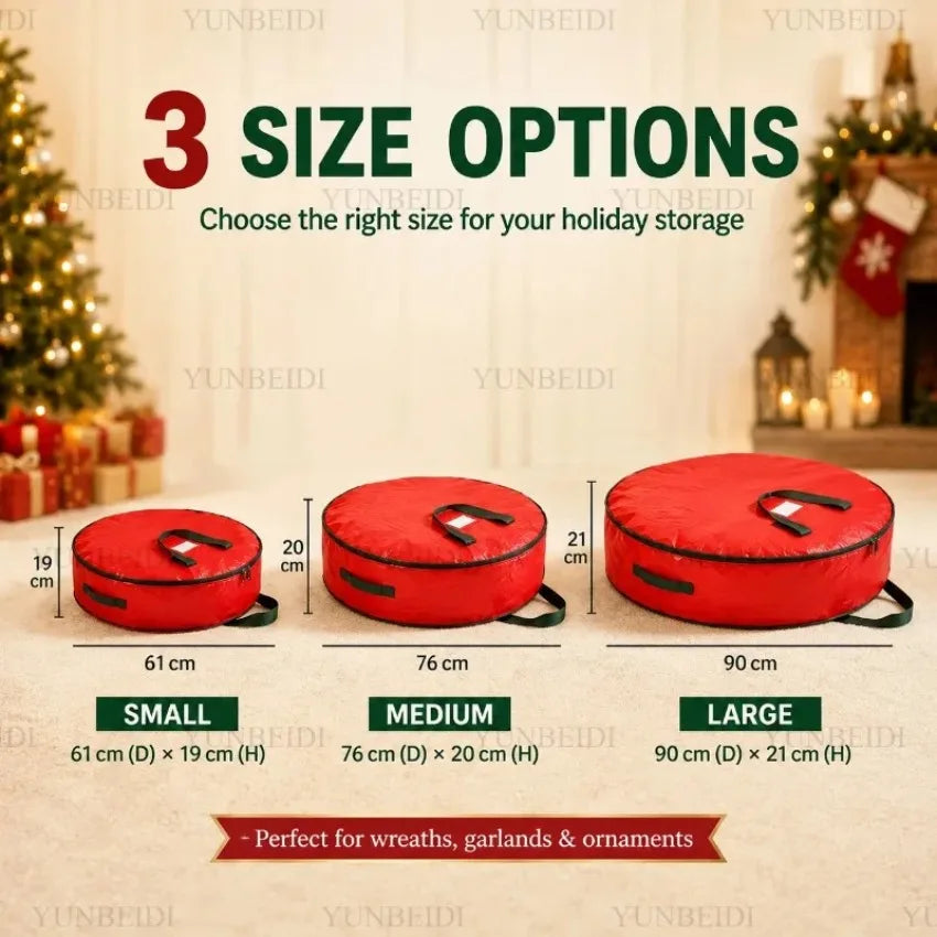 Christmas Decorative Ornaments Storage Bag Family Multi‑use Circular Wreath Storage Large Capacity Zipper Dust-proof Packing Bag