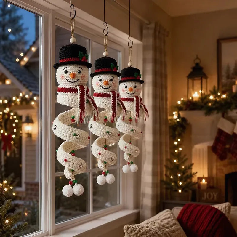 Crochet Snowman Spiral Ornament DIY Kit Christmas Decoration Christmas Tree Crochet Craft Kit with Yarn for Window Porch Wall