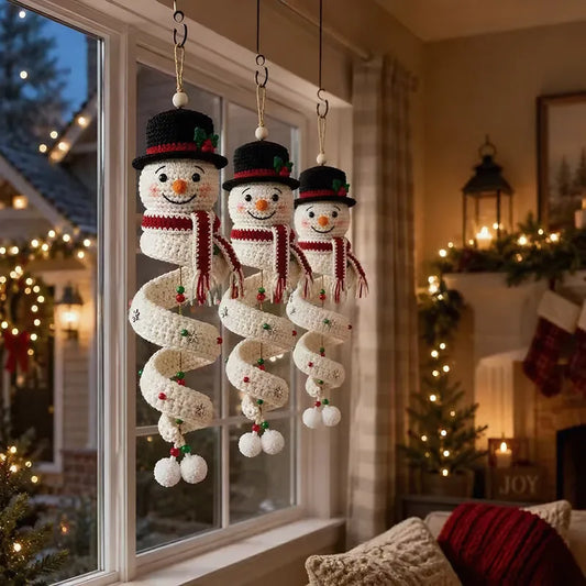 Crochet Snowman Spiral Ornament DIY Kit Christmas Decoration Christmas Tree Crochet Craft Kit with Yarn for Window Porch Wall