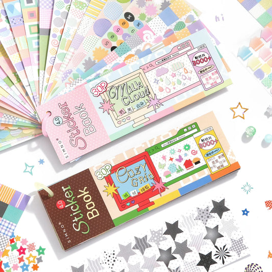 30pcs Color Card Basic 4.0 Series Kawaii Ins Multi Material Checkered Stripe Basic Die Cut Sticker Book DIY Scrapbook Aesthetics