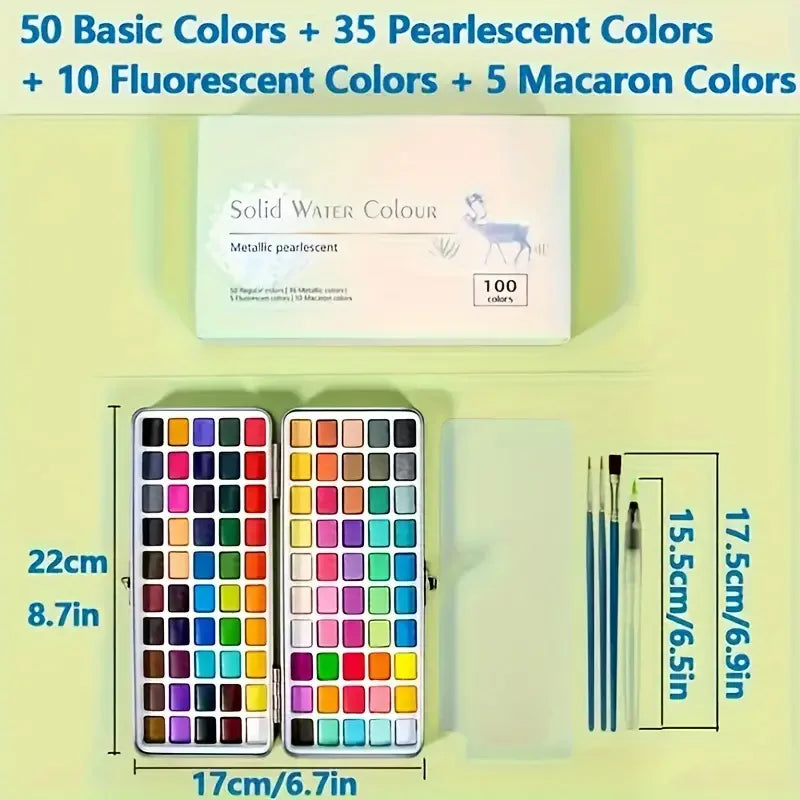 Deluxe 50/100/168-Color Watercolor Paint Set with Brushes & Pencils - Washable, Vibrant Art Supplies for Adults
