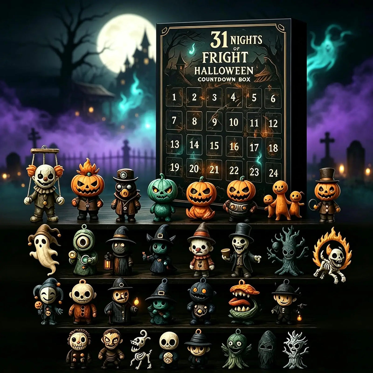 31 Nights of Fright Halloween Advent Calendar – 31 Mini Spooky Figurines