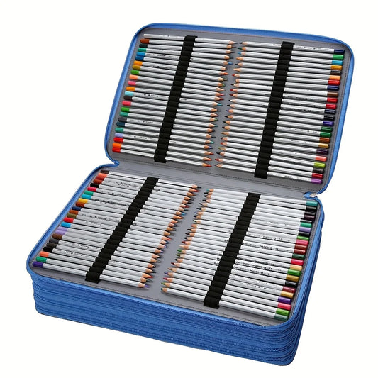 5-Layer 480-Compartment Colored Pencil Storage Box with Zipper Closure—Durable Canvas Material Art Supplies Storage Box, Multiple Compartments + Detachable Shoulder Strap, Suitable for Artists, Painters, Travelers (Yellow/Black), Fun Design, Fabric Struct