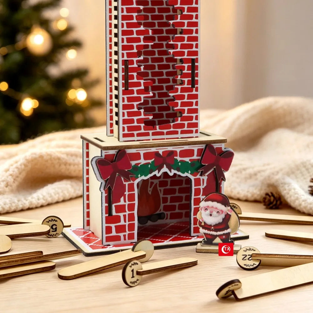 Christmas Advent Calendar 24 Days Wooden Santa Claus Chimney Countdown Decor, DIY Tabletop Xmas Ornament, Christmas Home Desktop