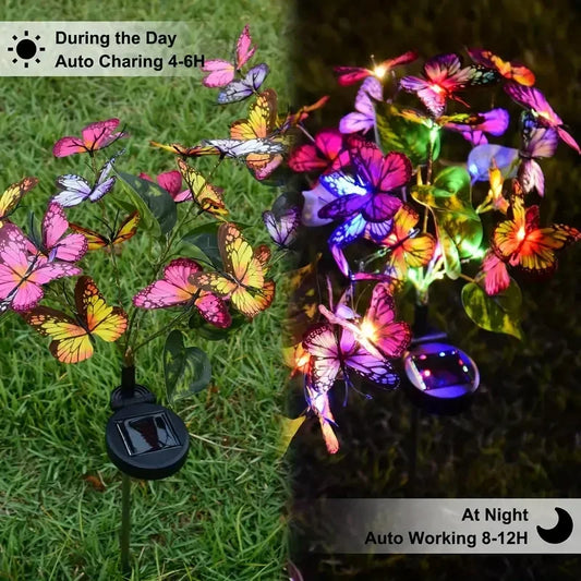 Solar LED Butterfly Garden Lights Waterproof Colorful Outdoor Lawn Path Lamp for Yard Patio Festival Christmas Roof Decoration