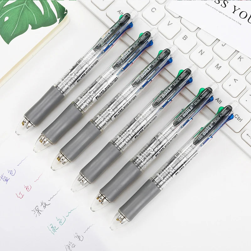 5 In 1 Multicolor Ballpoint Pens with 4 Colors Replaceable Pen Refills 1 Automatic Pencil Lead Kawaii Stationery Top Eraser