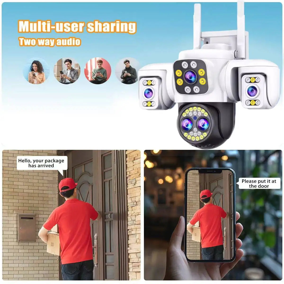 20MP Outdoor Waterproof Camera 10K Four Lens Triple Screen Monitor Night Vision Security PTZ WiFi CCTV Home YOOSEE Camera