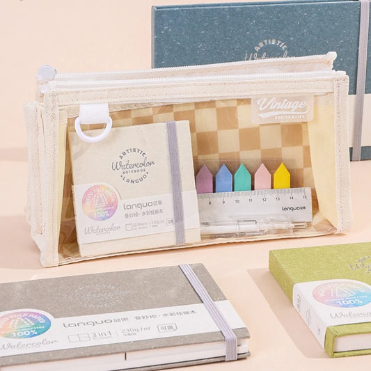 Languo Premium Watercolor Drawing Notebooks Hardcover 230g Tearable Paper Medium Coarse Texture 3in 1 Portable Art Drawing Pad
