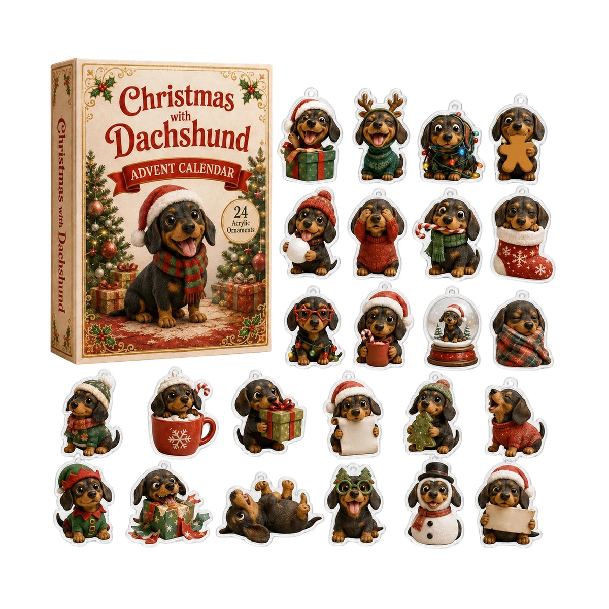 Dachshund Christmas Advent Calendar – 24-Day Countdown Party Favor Gifts