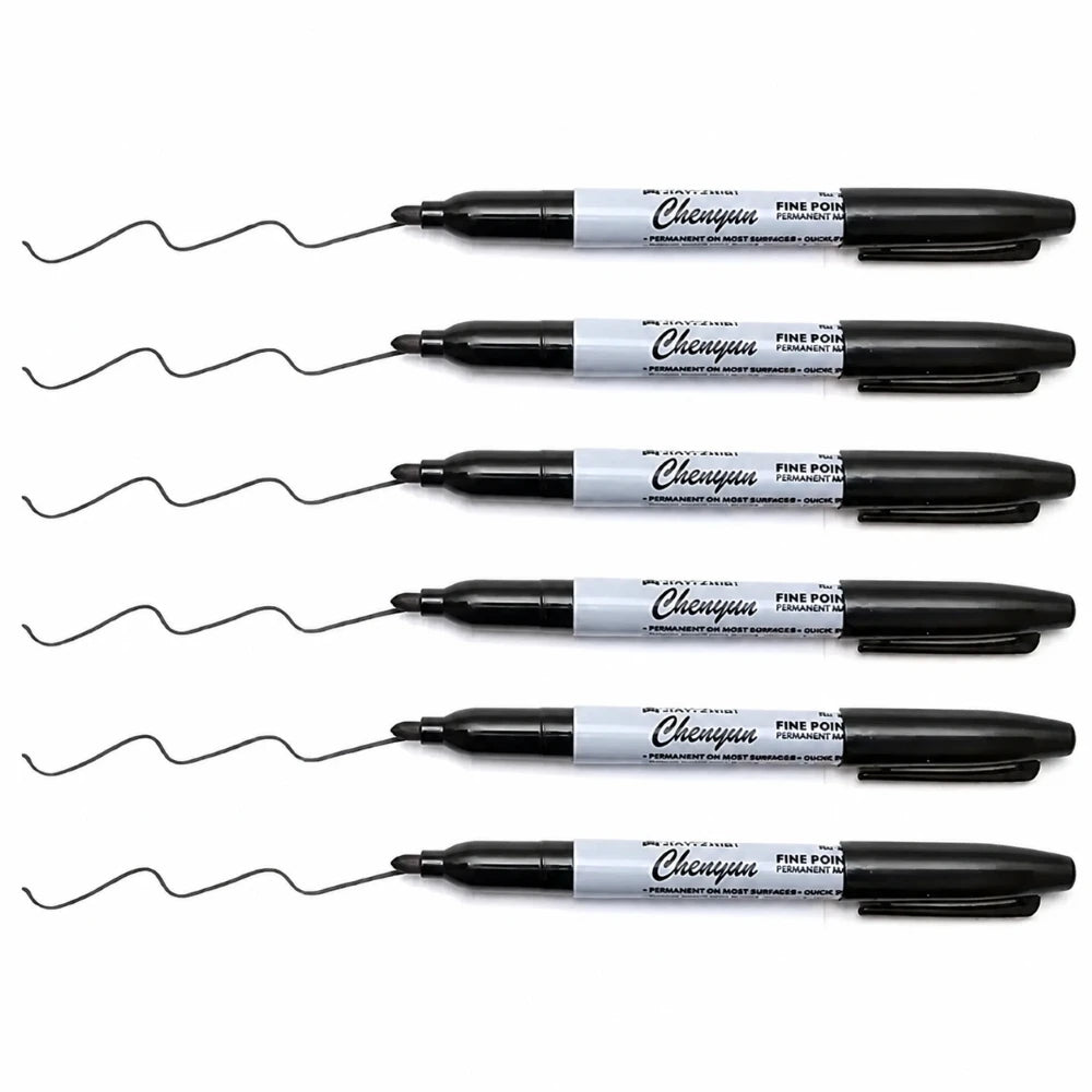 6 Pcs Black Fine Tip Permanent Marker Pens Waterproof Quick Drying Ink for Office School Art Craft Supplies