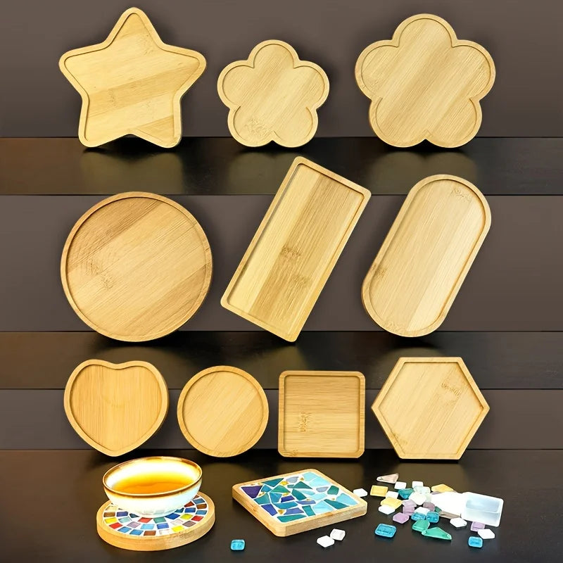 A Set of DIYMosaic Coasters in Various Shapes, Handmade Materials, Coaster, Heatproof Mat, Art Tray, Solid Wood Decorative Craft
