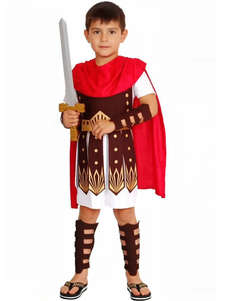 Child Greek Roman Warrior Gladiator Costume Boys Knight Julius Caesar Cosplay Halloween Party Carnival Mardi Gras Fancy Dress