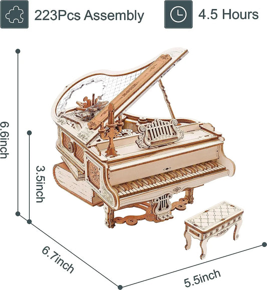 ROKR Magic Piano - 3D Wooden Puzzle, 233-piece Mechanical Music Box, Automatically Playable, DIY Model, Adult Home Decor Gift