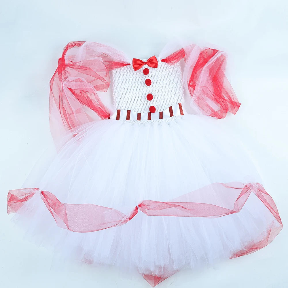 Magical Nanny Mary Poppins Costume Kids Halloween Dress Up Red White Tulle Princess Dress for Girls Christmas Party Tutu Dress