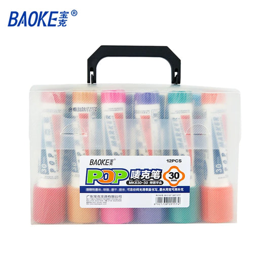 BAOKE POP-30mm Permanent Marker Pen 12 Colors Broad Chisel Permanent Taggin For Supermarket, Ceramic, Glass, Wood, Rock Painting