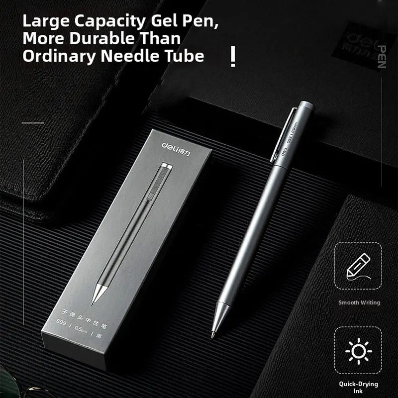 DELI Metal Sign Pen 0.5mm Gel Ink Pens Golden Silver Color Metallic Writing Pen Office Supplies Gold, silver, metal pen barrels
