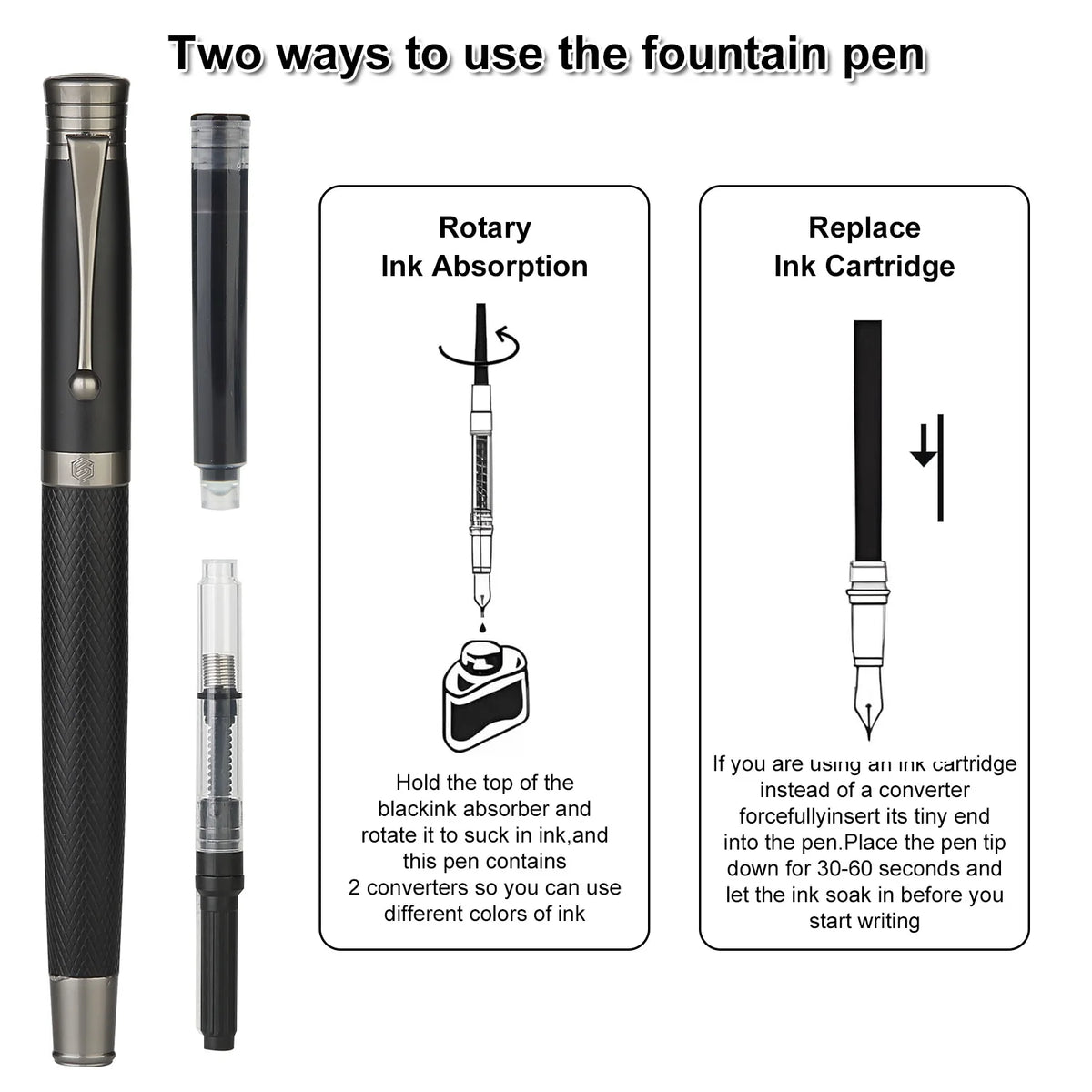 Fountain Pen Set - Fine & Medium Nibs, Includes 18 Ink Cartridges, Ink Refill Converter & Syringe Filler, Gift for Writing