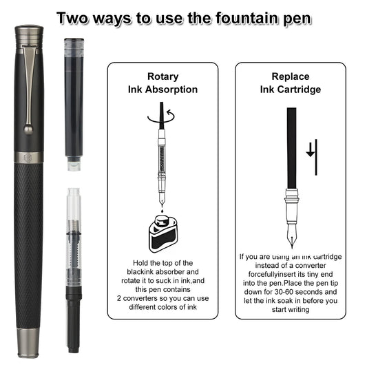 Fountain Pen Set - Fine & Medium Nibs, Includes 18 Ink Cartridges, Ink Refill Converter & Syringe Filler, Gift for Writing