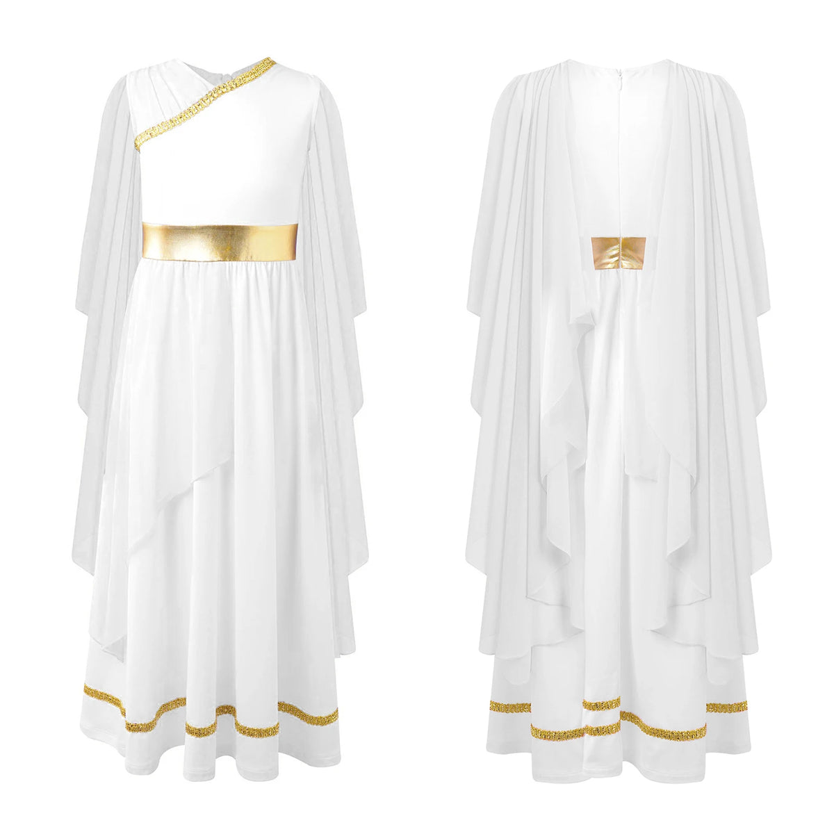 Girls Athena Costume Greek Princess Dress Ancient Greece Roman Toga with Laurel Headwear Halloween Carnival Cosplay Outfits Sets