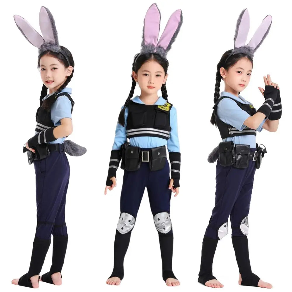 Kids Nick Judy Cosplay Fantasia Costume For Boys Girls Uniform Cute Headband Roleplay Outfits Halloween Carnival Suit