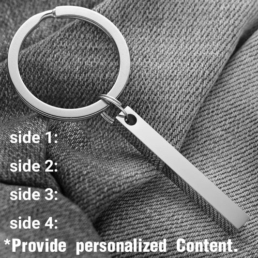 3D Bar Stainless Steel Personalize Keychains Engrave Text Name Date Logo Keyrings Customized Key Chain Rings Christmas Gift P039