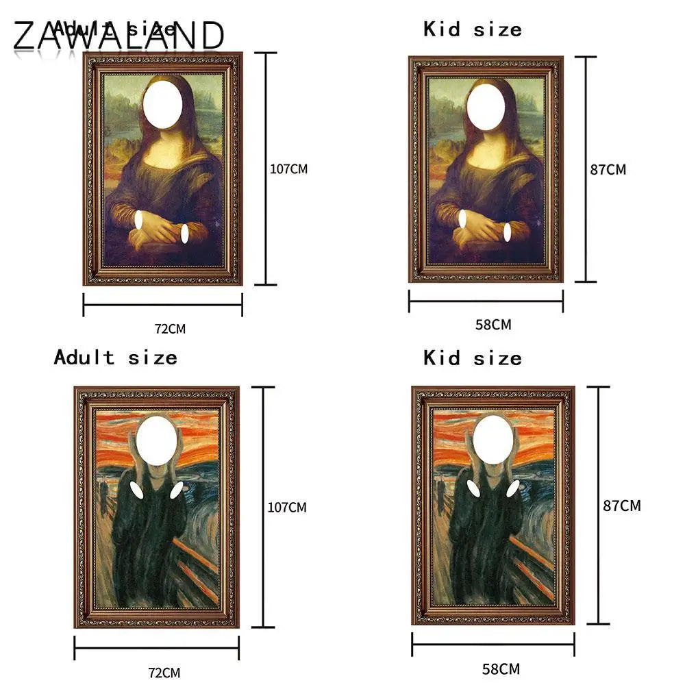 ZAWALAND Mona Lisa Costumes Adult Boy Girl Carnival Cosplay Jumpsuit Funny The Scream Mural Dress Up Purim Performance Clothes
