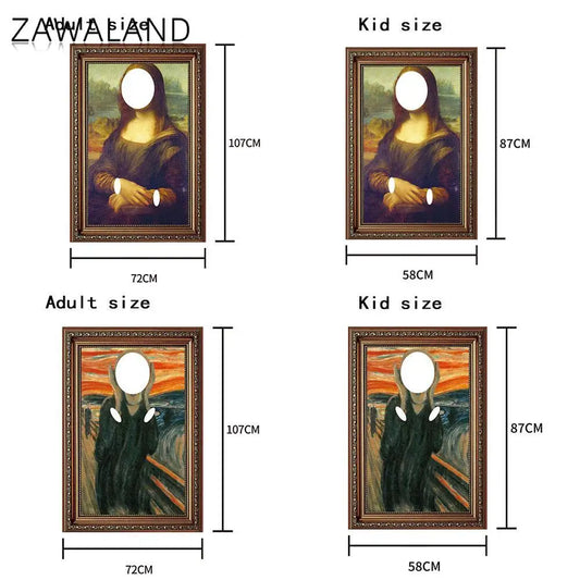 ZAWALAND Mona Lisa Costumes Adult Boy Girl Carnival Cosplay Jumpsuit Funny The Scream Mural Dress Up Purim Performance Clothes