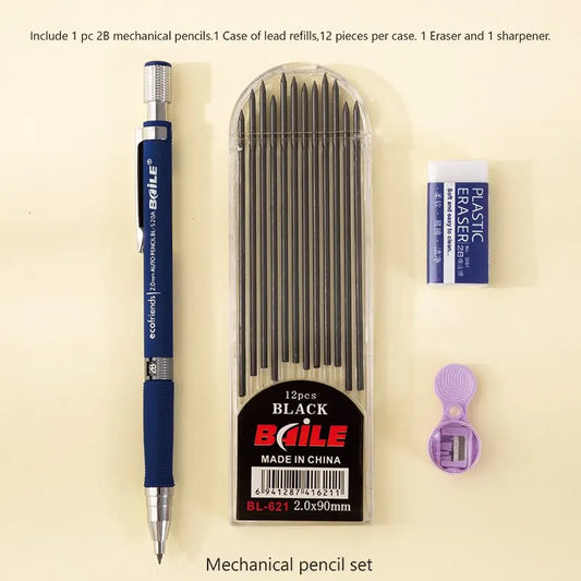 2.0mm Automatic Pencil Set – 2B Black Lead Refills for Writing & Study