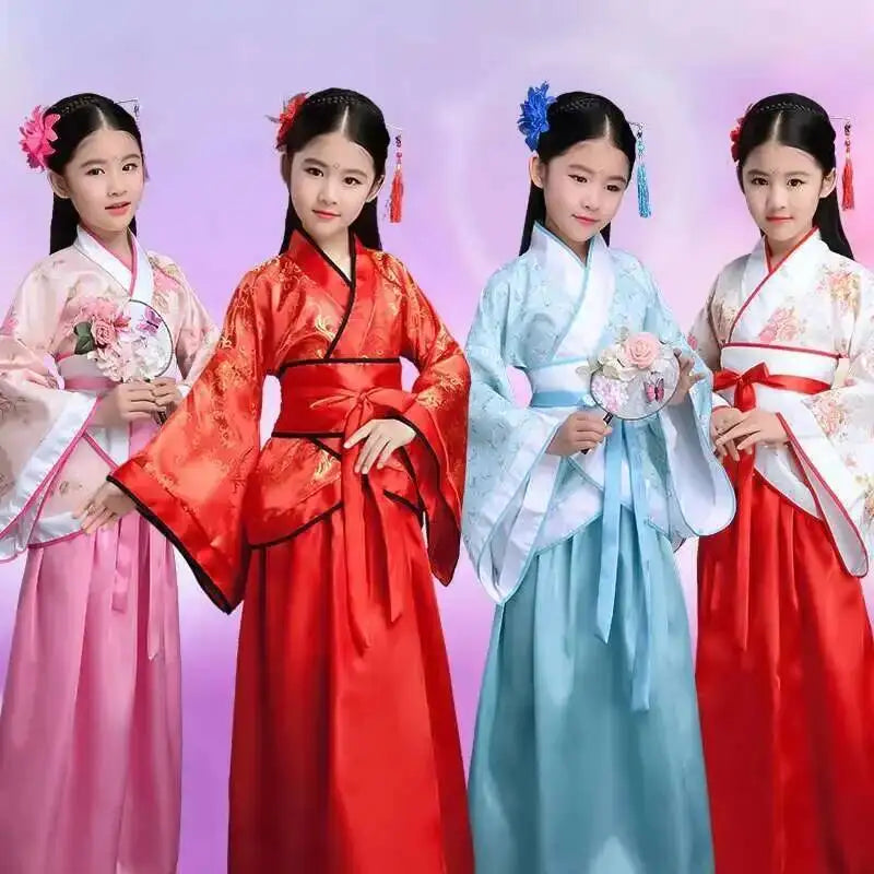 Hanfu Chinese Costume Girls Children Kimono Traditional Vintage Ethnic Fan Students Dance Halloween Japanese Yukata Kimono Style