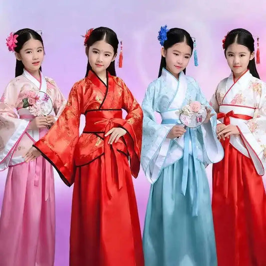 Hanfu Chinese Costume Girls Children Kimono Traditional Vintage Ethnic Fan Students Dance Halloween Japanese Yukata Kimono Style