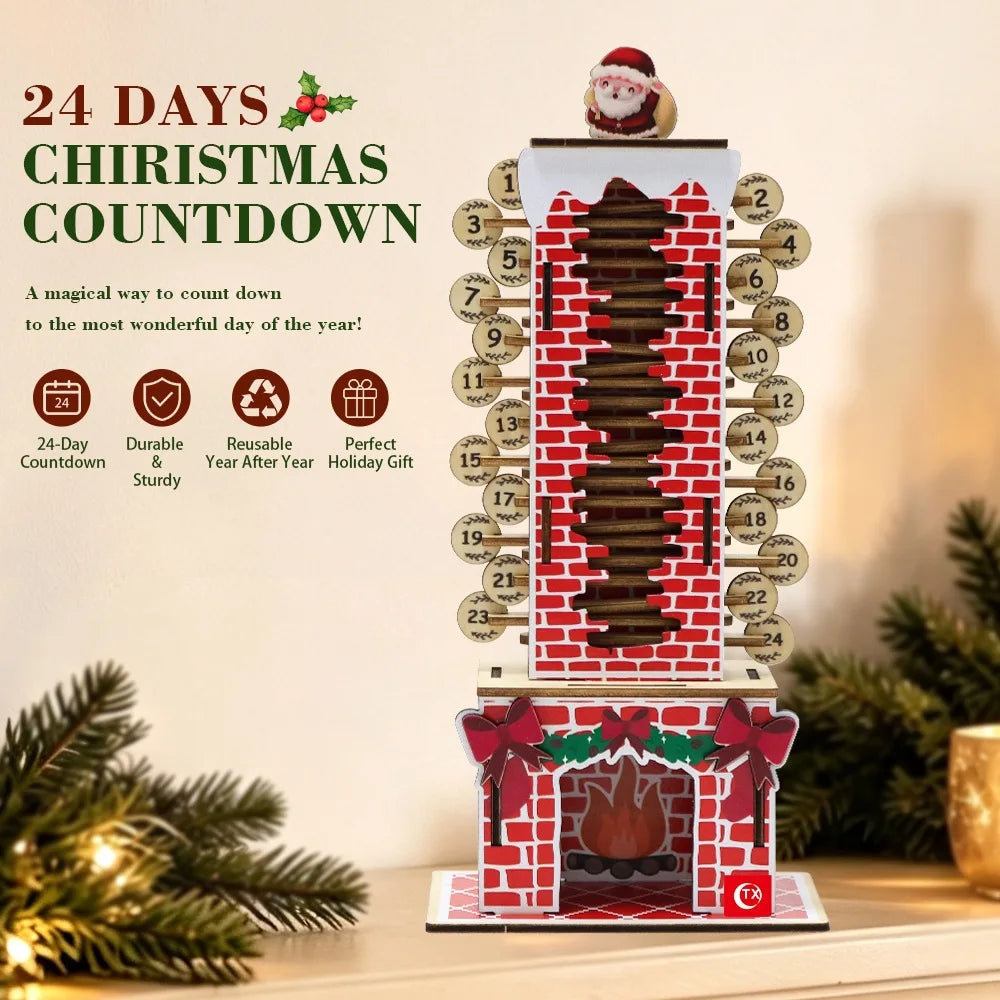 Christmas Advent Calendar 24 Days Wooden Santa Claus Chimney Countdown Decor, DIY Tabletop Xmas Ornament, Christmas Home Desktop