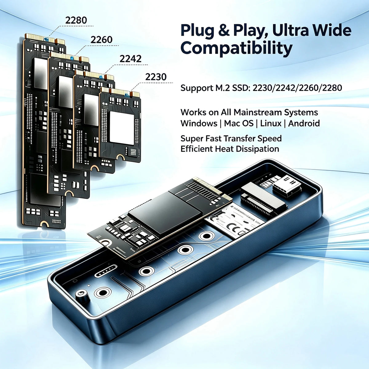 M.2 SSD Enclosure with Smart Display,Real-Time SSD Health Monitor, USB 3.2 Gen 2 10Gbps, NVMe PCI-E & SATA M.2 SSD Case