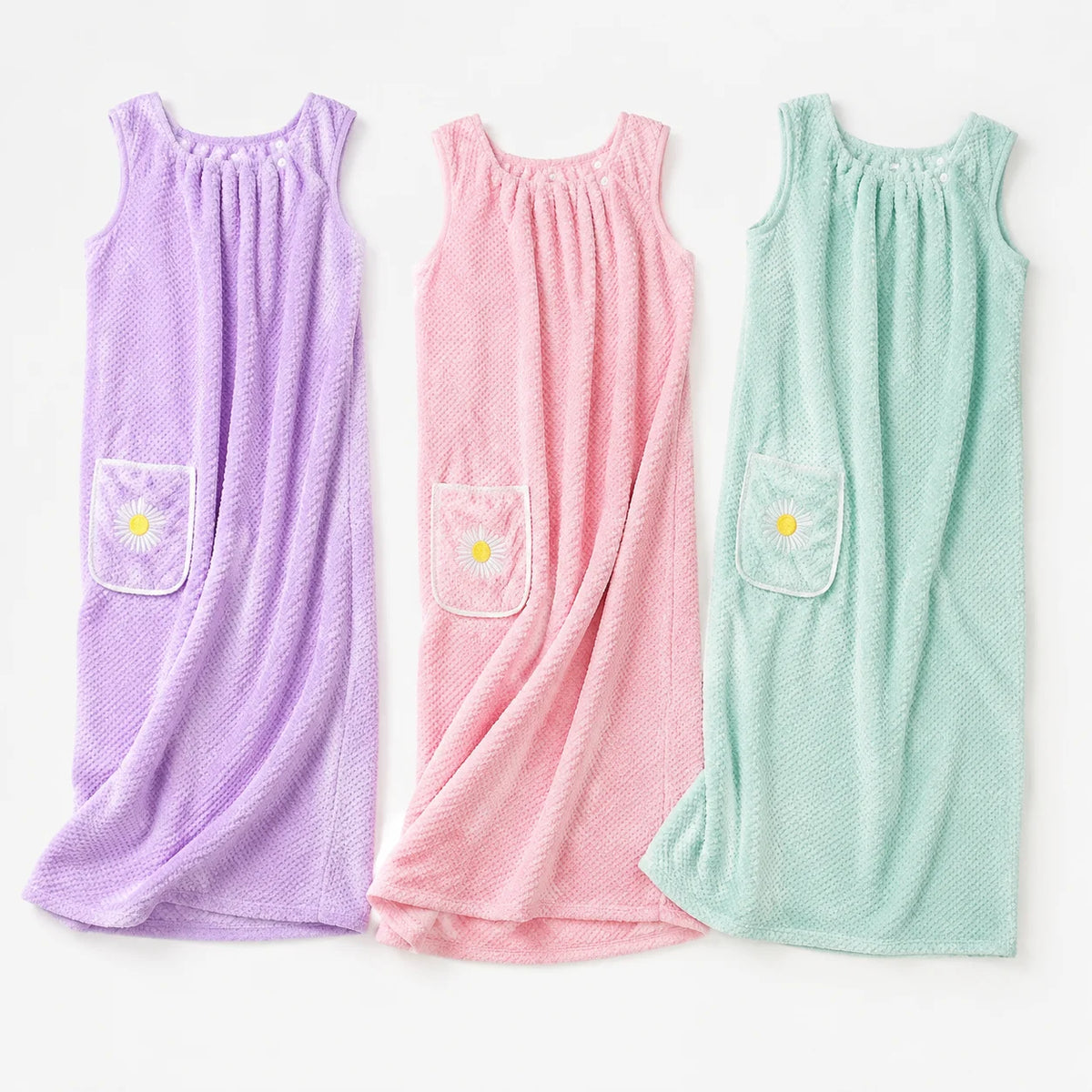 Women Wearable Bath Wrap Towel Absorbent Polyester Long Washable Bathroom Bathrobe
