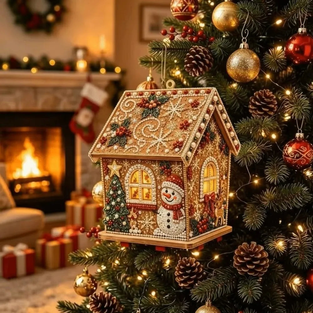 DIY Pearl Art Christmas House Diamond Painting Kit Christmas Atmosphere Gingerbread Xmas Hanging Ornament Set for Home Holiday