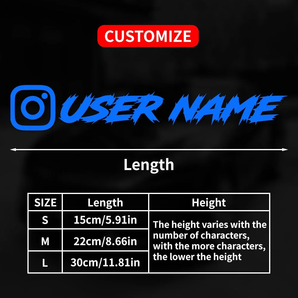 1PC Custom Car Sticker Instagram Cool Fonts Waterproof DIY Vehicle Window Motorcycle Bicycle Scooter Helmet Durable Vinyl Decals