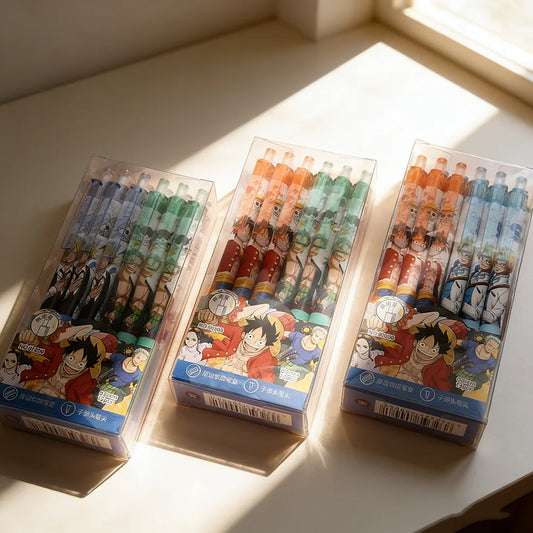 Anime One Piece 4/8/12Pcs Black Ink Pen Set Cartoon Luffy Zoro 0.5mm Press Gel Signature Kawaii Student Stationery Children Gift
