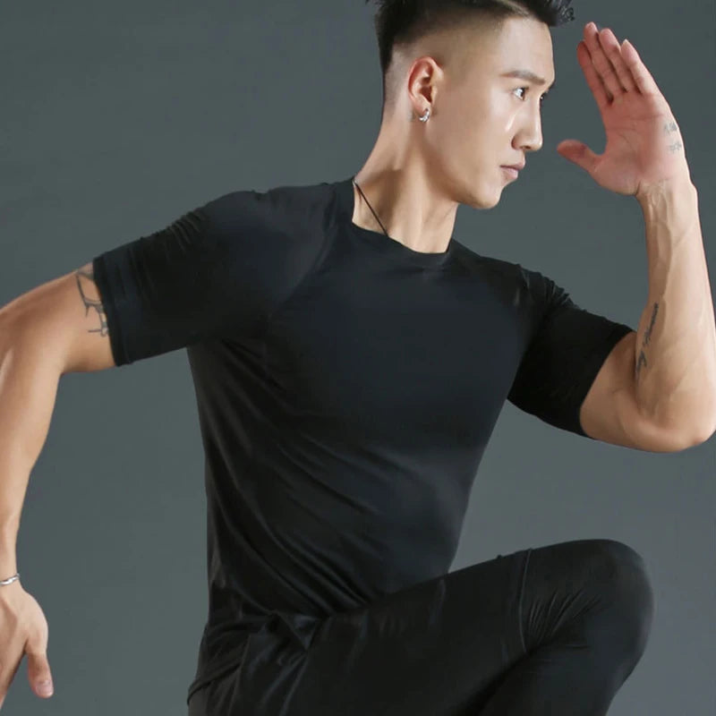 2-Piece Compression T Shirt Men Summer Sportswear Running T-shirt Elastic Quick Dry Sport Tops Athletic Gym Workout Shirts Men