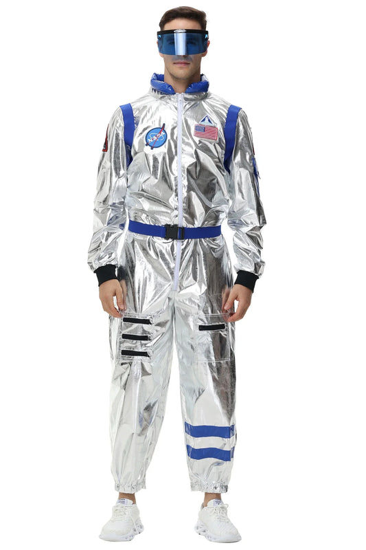 Adult Silver Astronaut Costume – Space Suit Jumpsuit for Men & Women, M–XL