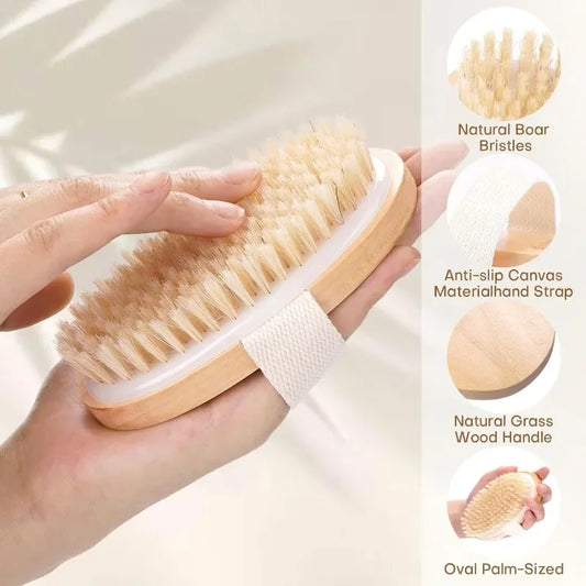 Dry Brushing Body Brush Natural Bristle Exfoliating Brush with Massage Nodes and Improving Skin Health Bathing Tools