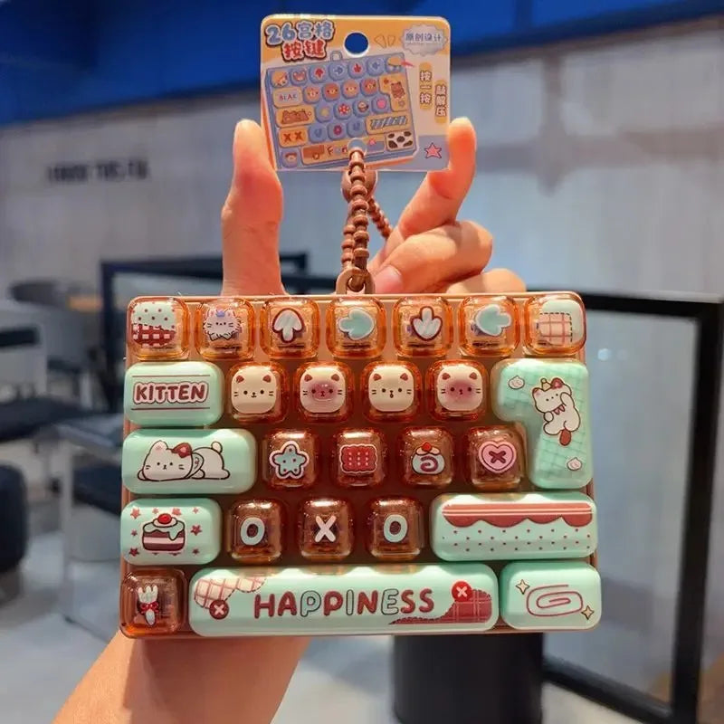 *Candy Color Keycap Keychain Cute Cartoon 26-key Aecompression Keyboard Toy Keyrings Fidgets Keycap Clicker Bag Pendant 키캡