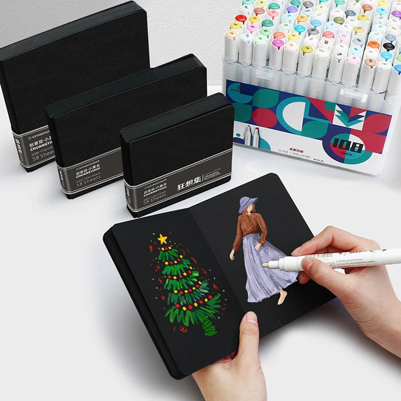 Acrylic marker painting book thickened black cardboard GSM230g portable small drawing book watercolor paper