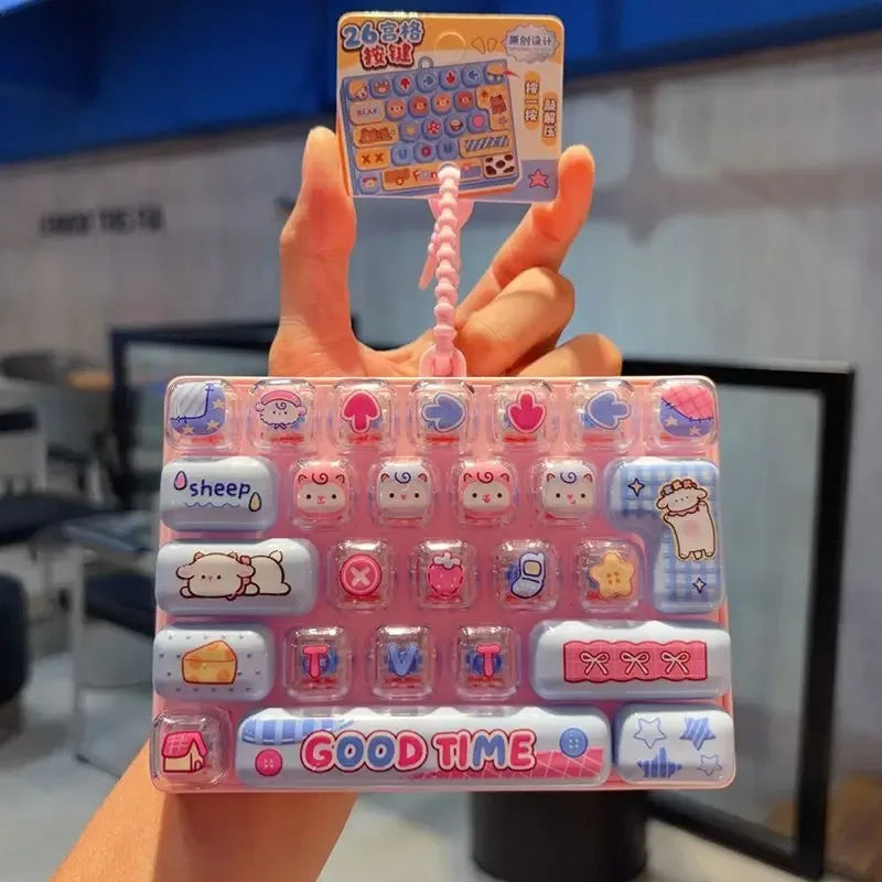 *Candy Color Keycap Keychain Cute Cartoon 26-key Aecompression Keyboard Toy Keyrings Fidgets Keycap Clicker Bag Pendant 키캡